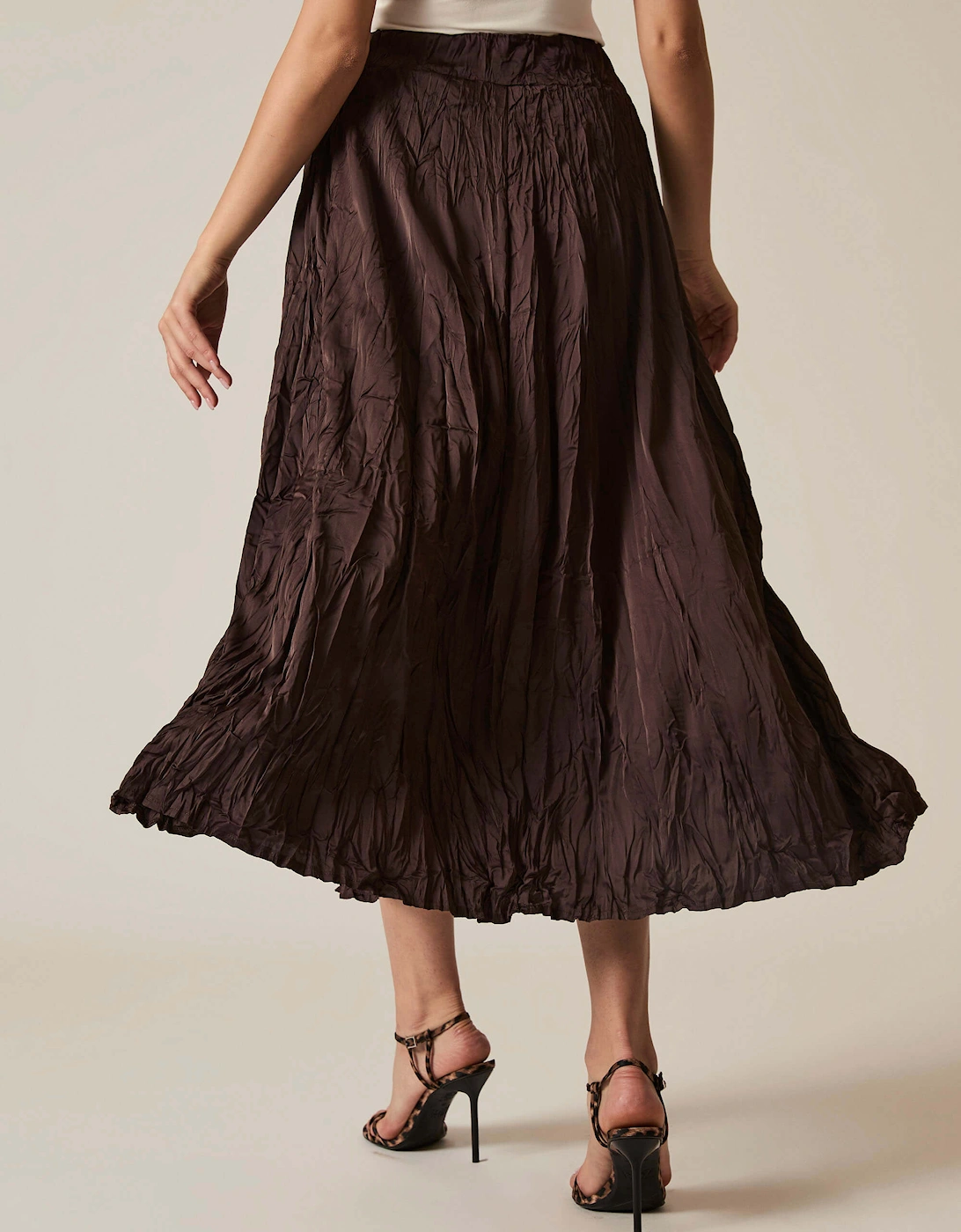 Brown Crinkled Maxi Skirt