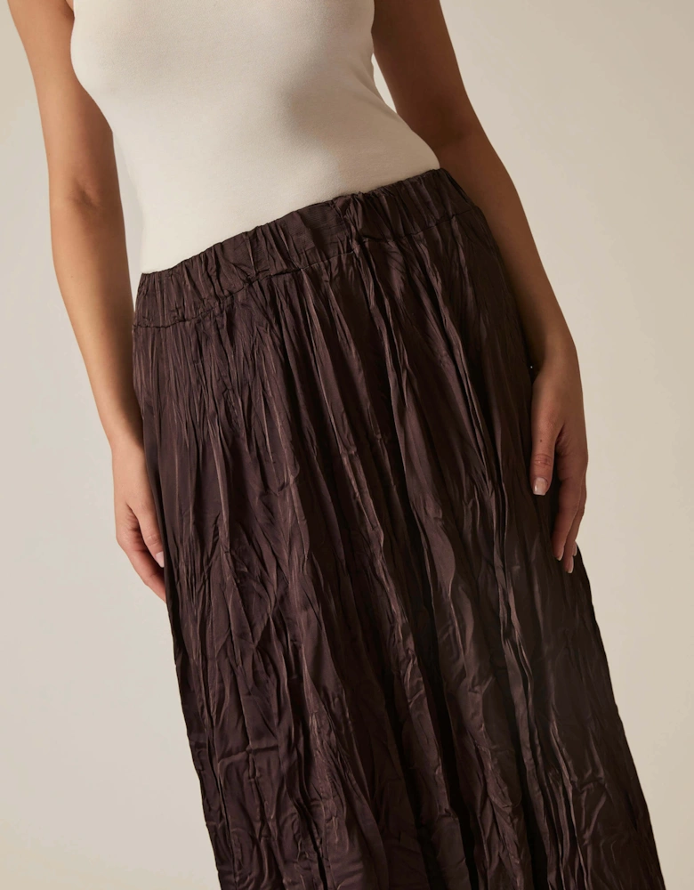Brown Crinkled Maxi Skirt