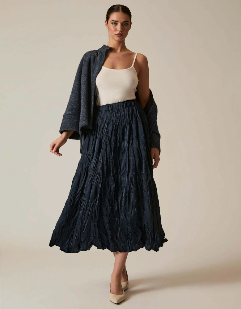 Navy Crinkled Maxi Skirt