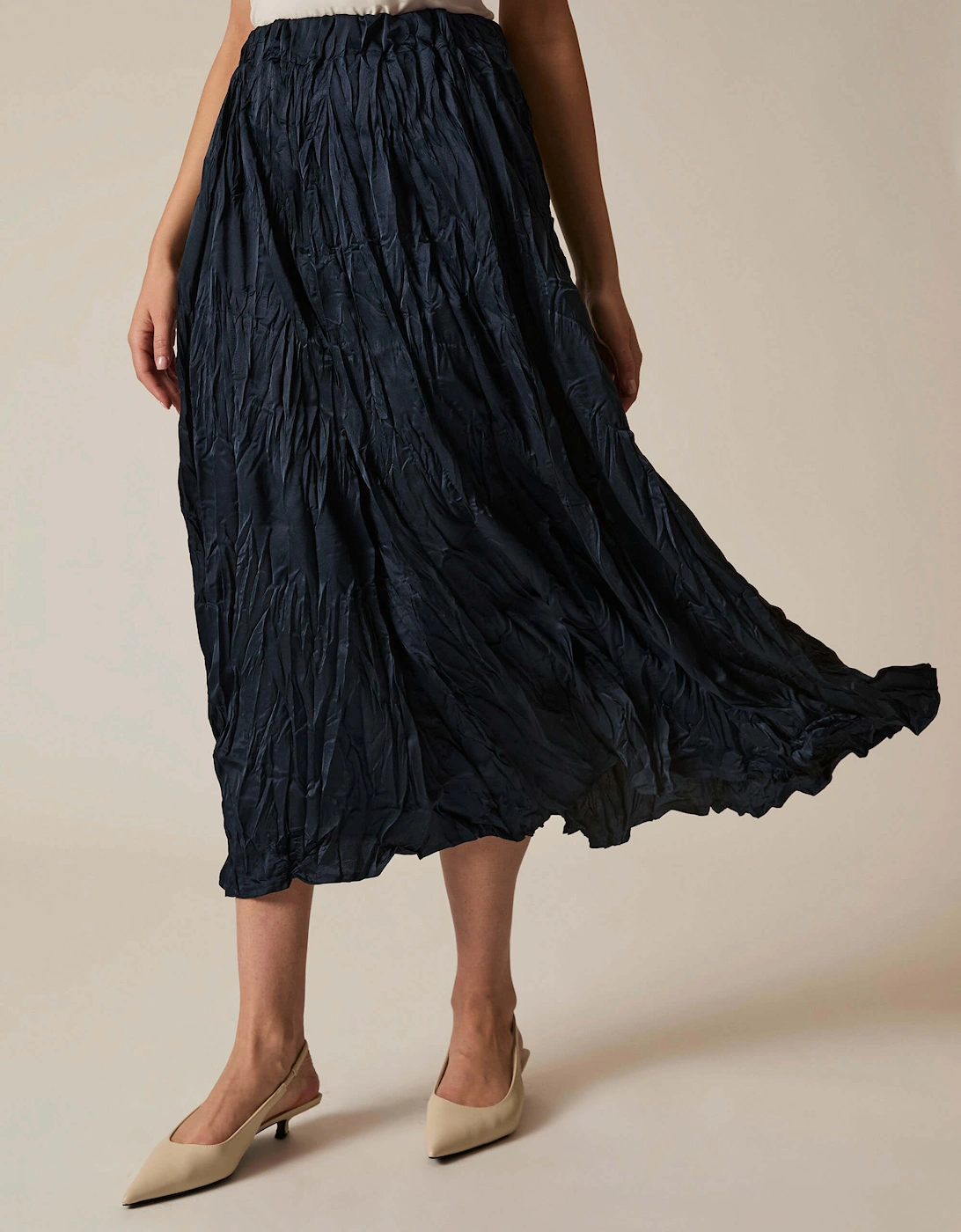 Navy Crinkled Maxi Skirt