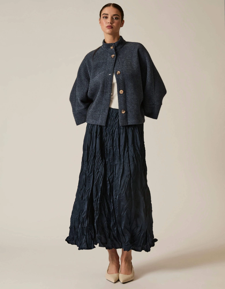 Navy Crinkled Maxi Skirt