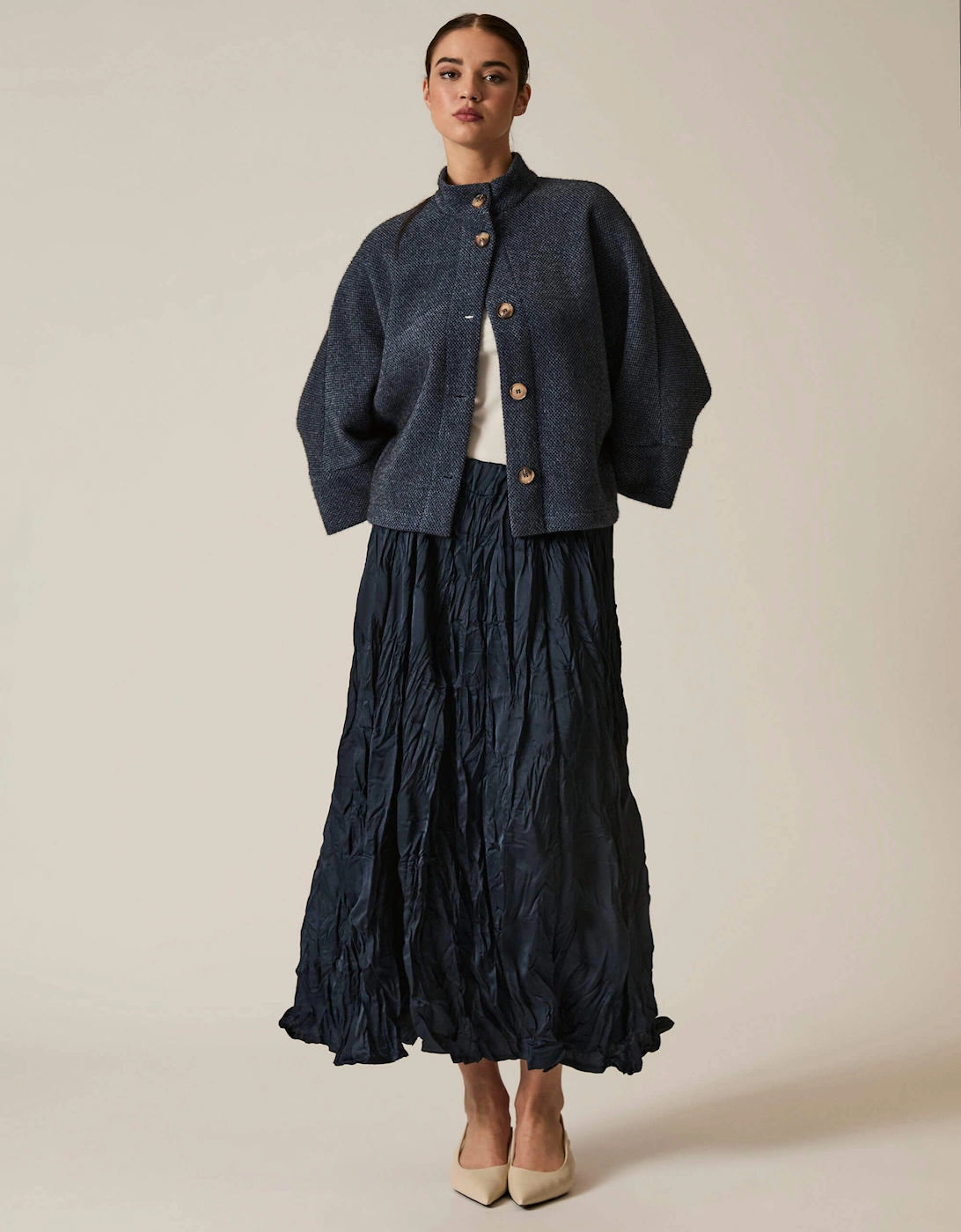 Navy Crinkled Maxi Skirt, 7 of 6