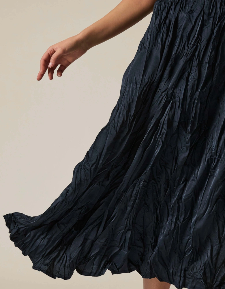 Navy Crinkled Maxi Skirt