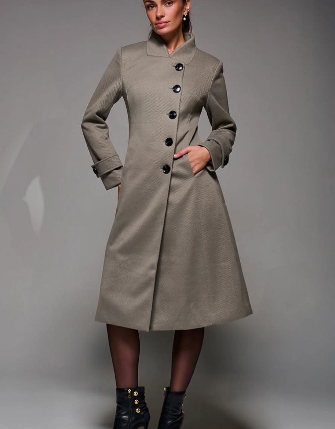 Asymmetric Button Detail Fit & Flare Coat, 2 of 1