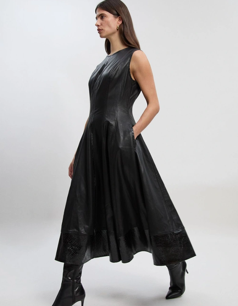 Faux Leather Croc Full Midi Dress