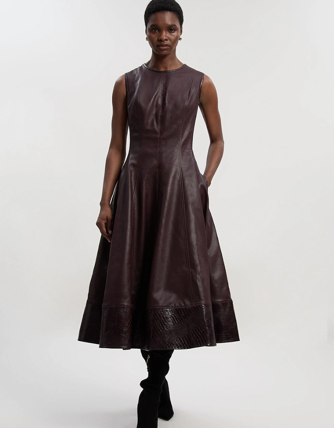 Faux Leather Croc Full Midi Dress, 2 of 1