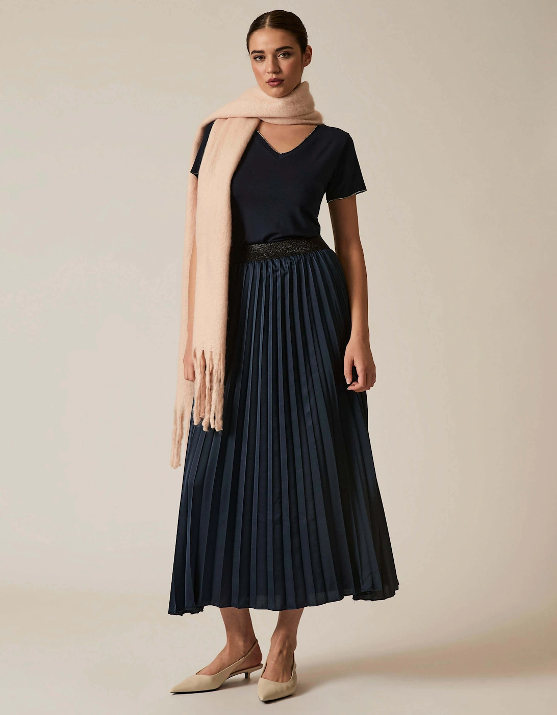 Navy Pleated Maxi Skirt