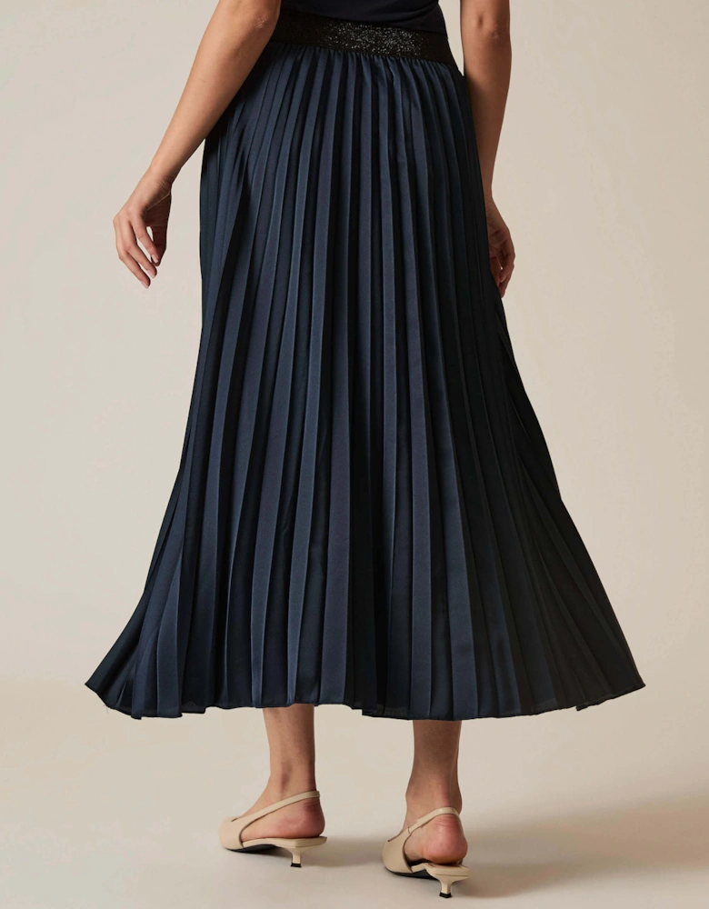 Navy Pleated Maxi Skirt