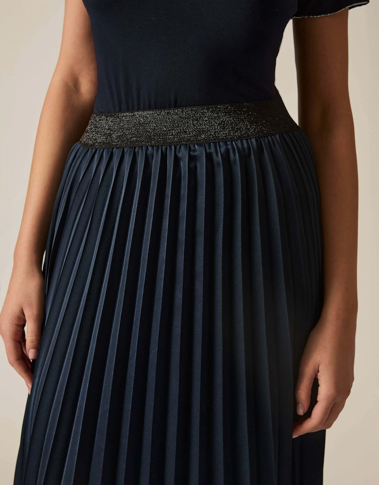 Navy Pleated Maxi Skirt