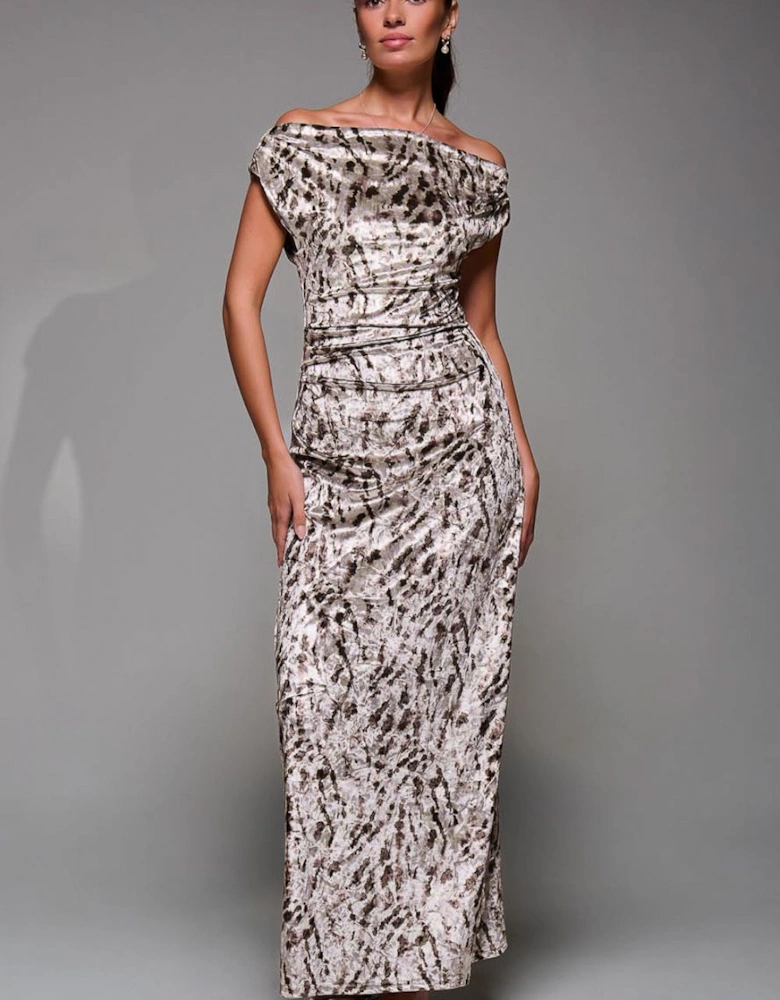 Printed Velvet Draped Maxi Dress