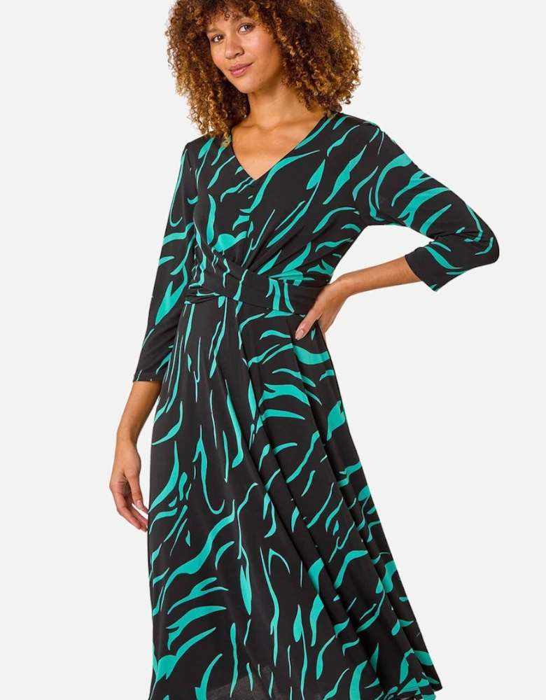 Animal Print Wrap Midi Dress