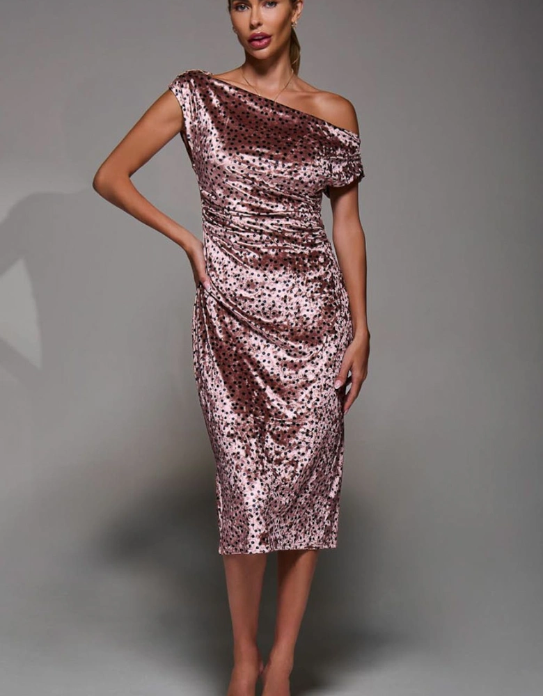 Velvet Print Ruched Bodycon Dress