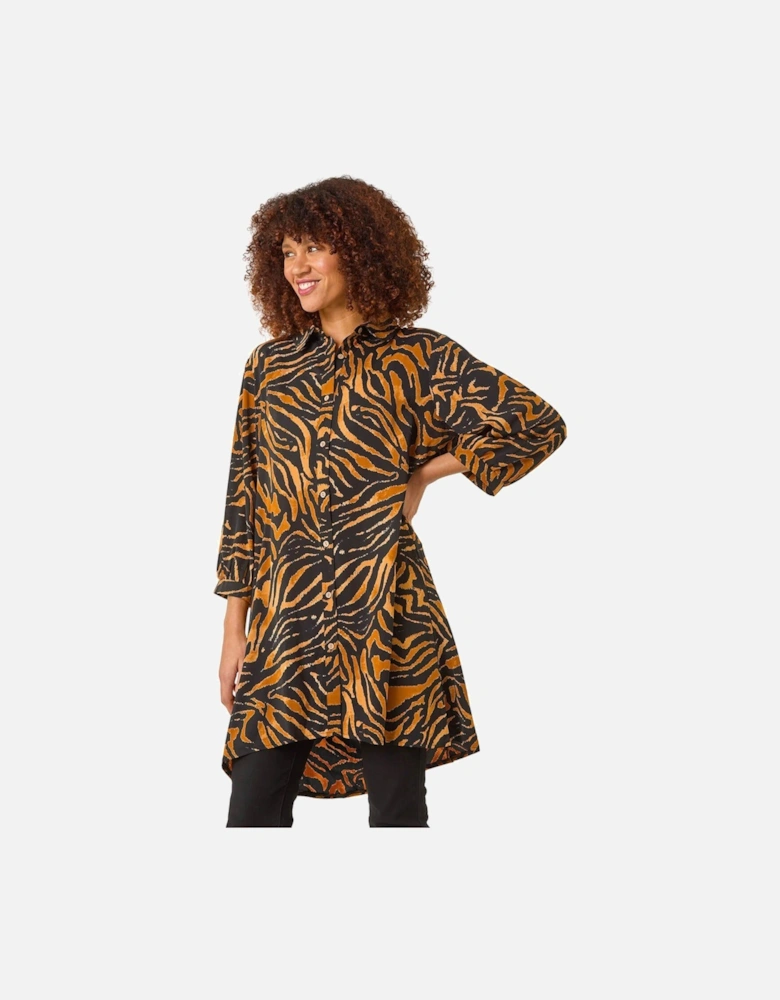 Animal Print V-Neck Longline Blouse