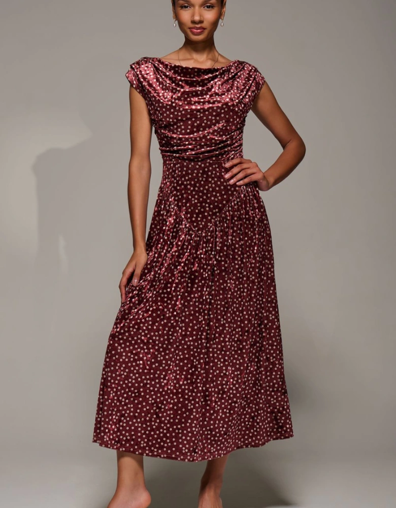 Cowl Neckline Draped Velvet Midaxi Dress