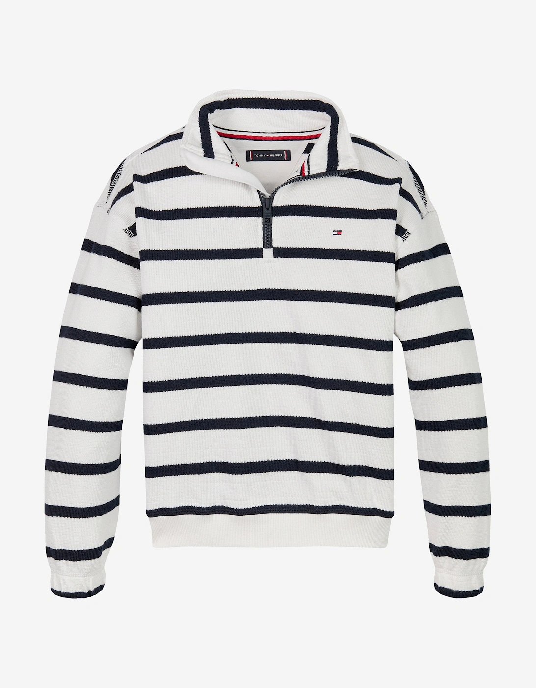 Boys Breton Stripe Half Zip Sweatshirt in White, 5 of 4