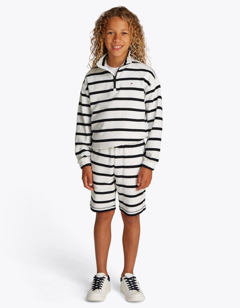 Boys Breton Stripe Half Zip Sweatshirt in White