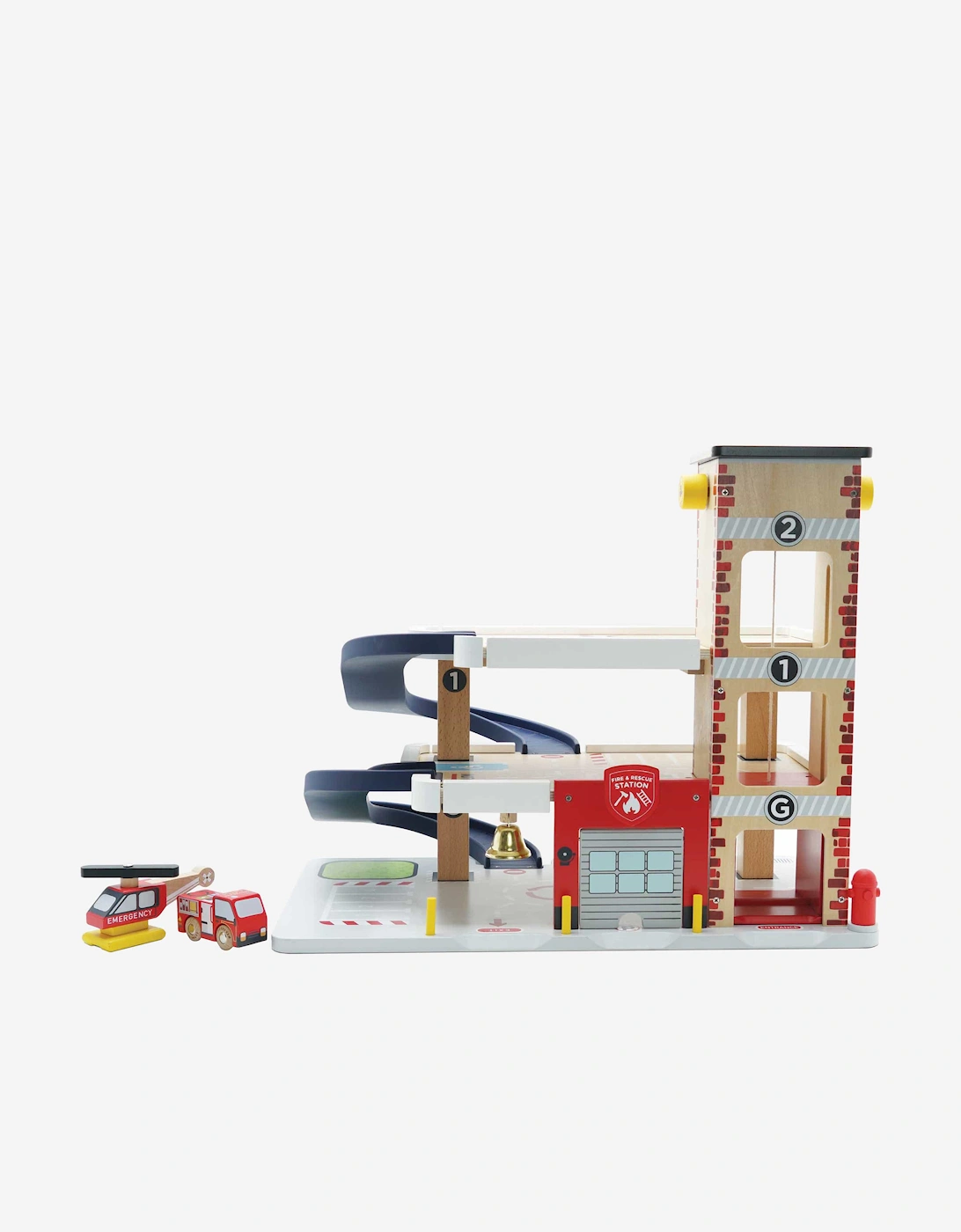 Le Toy Van Fire & Rescue Wooden Garage (W:59.5 x D:45 x H:40cm) - Multi - Size: ONE size,