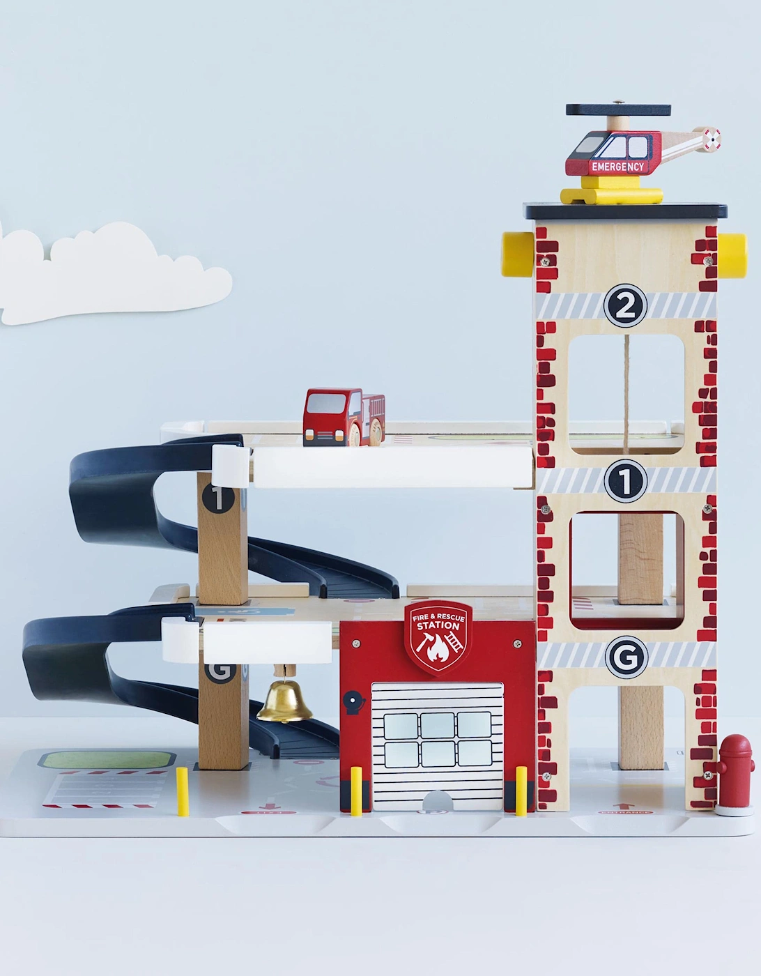 Fire & Rescue Wooden Garage (W:59.5 x D:45 x H:40cm)