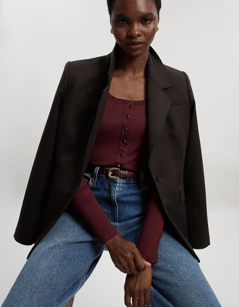 Viscose Rib Button Up Scoop Neck Long Sleeve Bodysuit