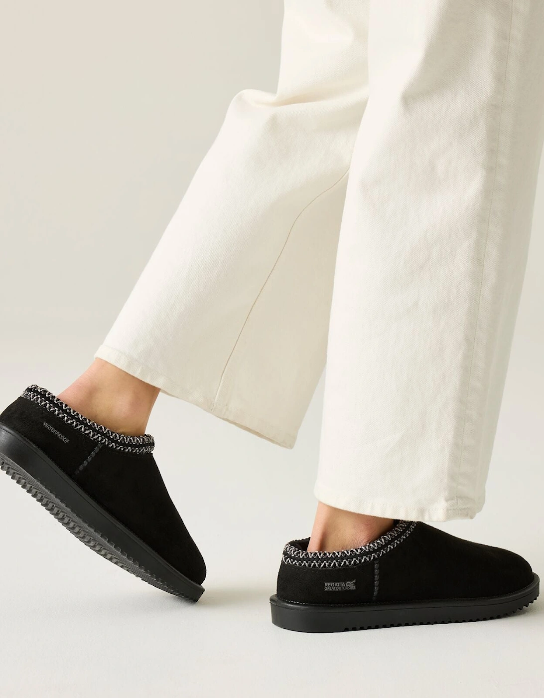 Womens Risley Fur Lined Waterproof Flat Mules, 2 of 1