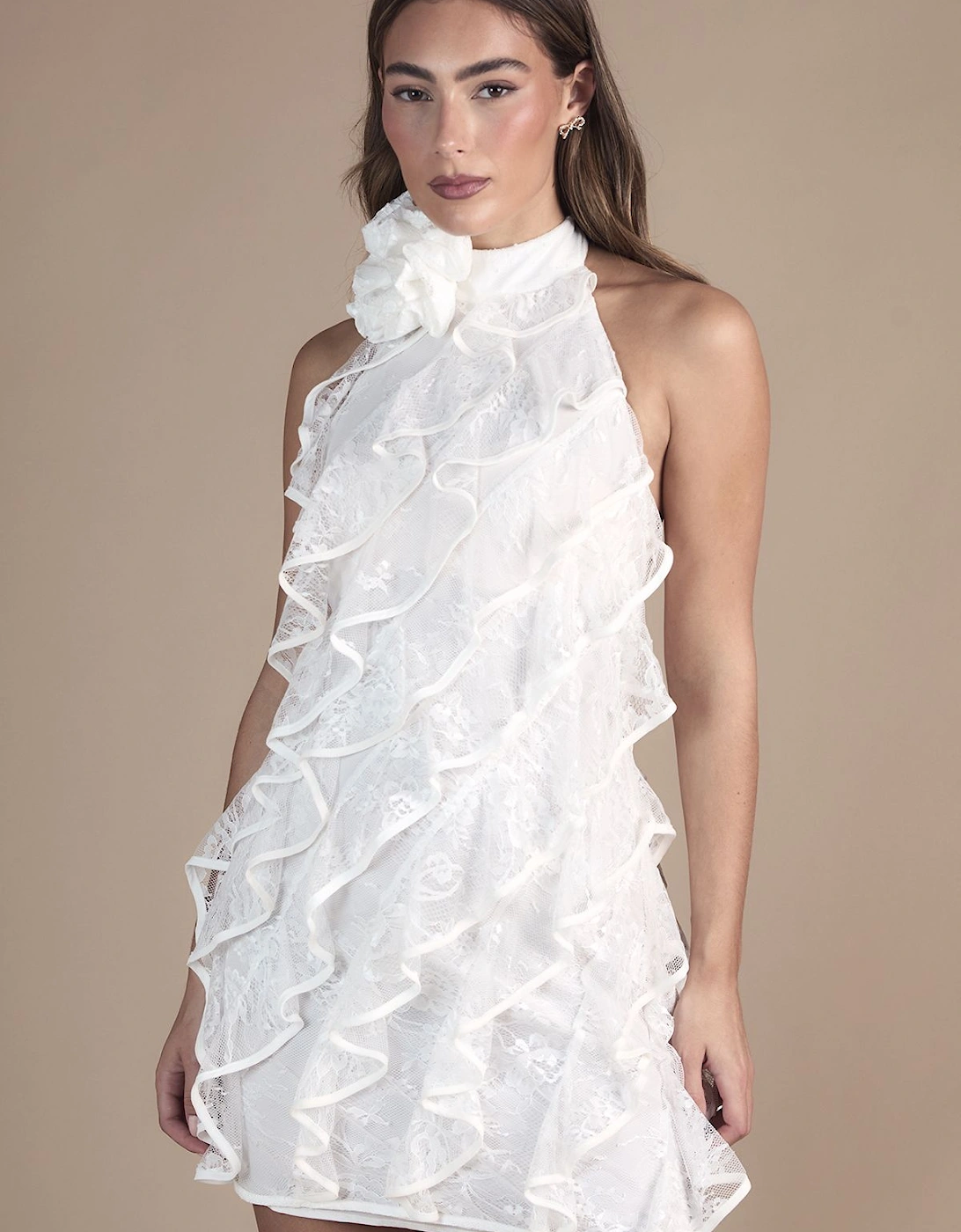 Lace Frill Mini Bridal Dress, 2 of 1