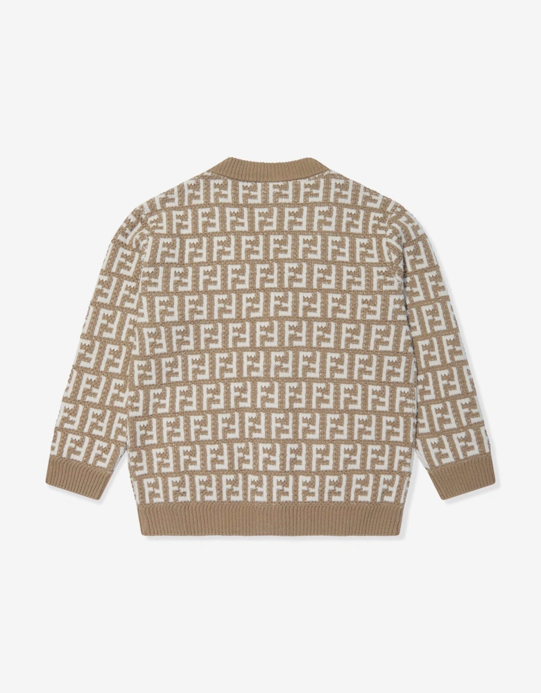 Kids Knitted FF Logo Cardigan in Beige