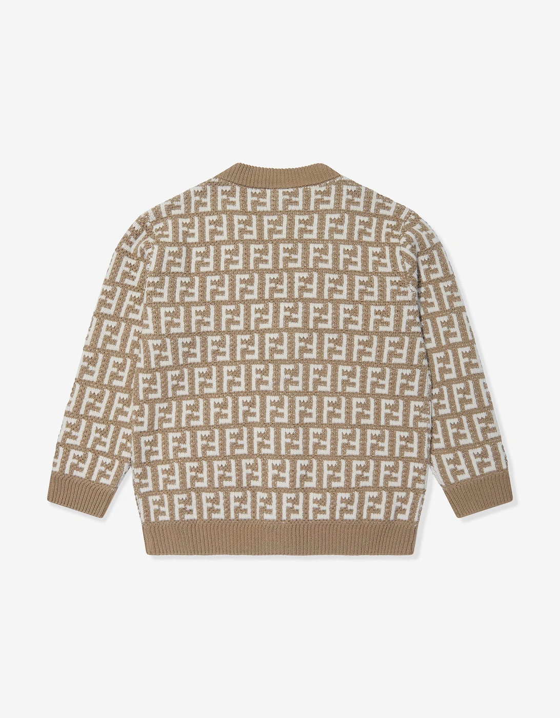 Kids Knitted FF Logo Cardigan in Beige