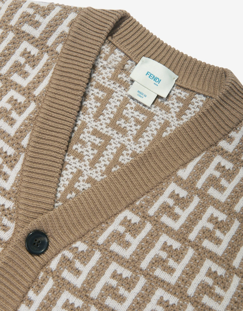 Kids Knitted FF Logo Cardigan in Beige