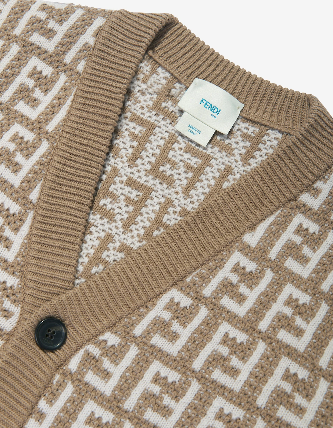 Kids Knitted FF Logo Cardigan in Beige