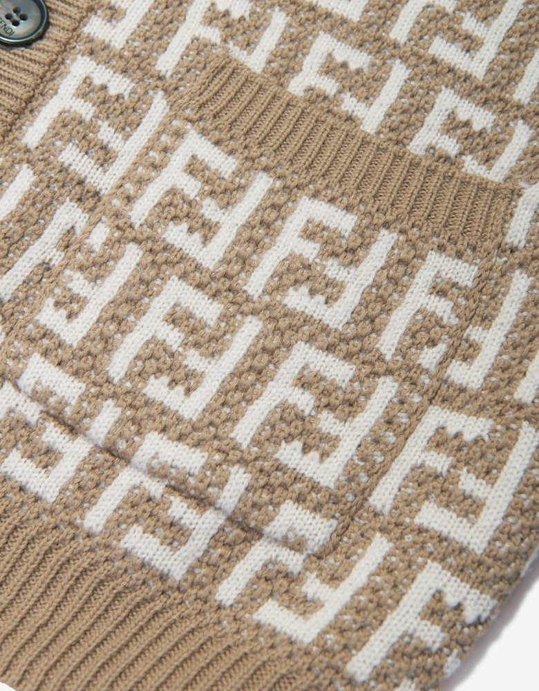 Kids Knitted FF Logo Cardigan in Beige