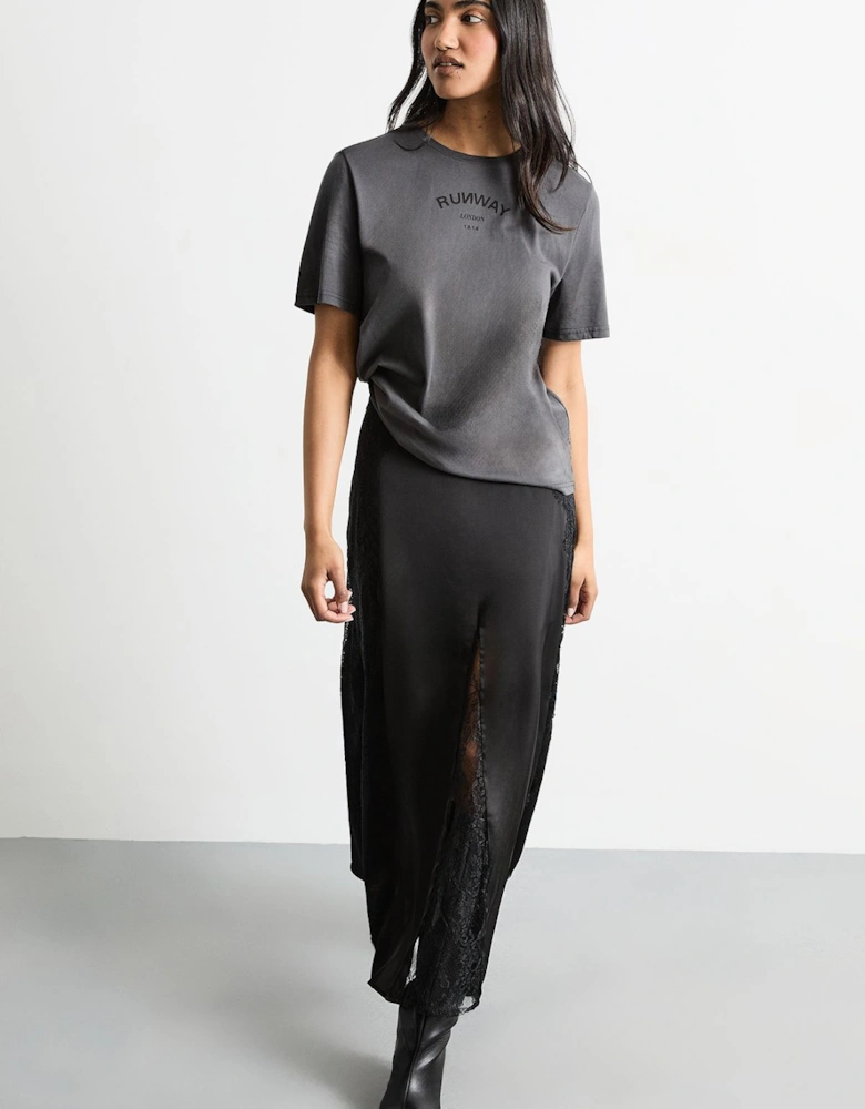 Delicate Lace Detail Satin Maxi Skirt