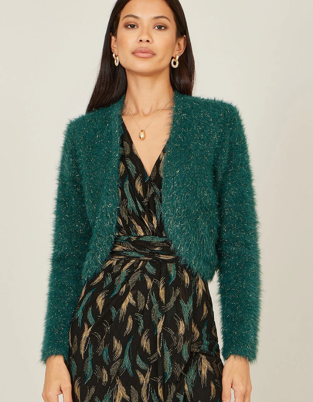 Green Metallic Fluffy Eyelash Bolero, 2 of 1