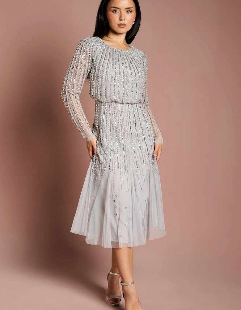 Petite Party Sequin Long Sleeve Midi Dress