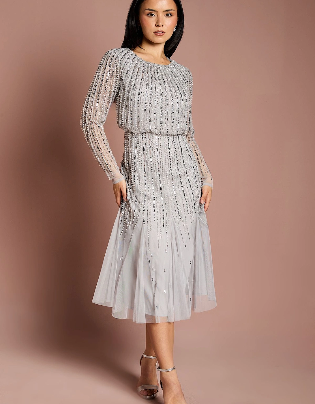 Petite Party Sequin Long Sleeve Midi Dress, 2 of 1
