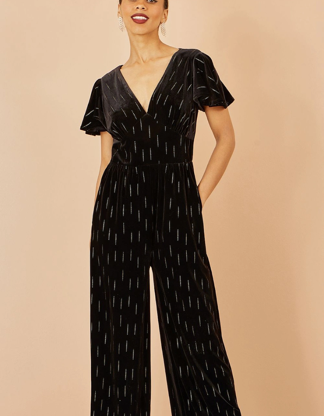 Black Foil Print Velvet Jumpsuit, 2 of 1