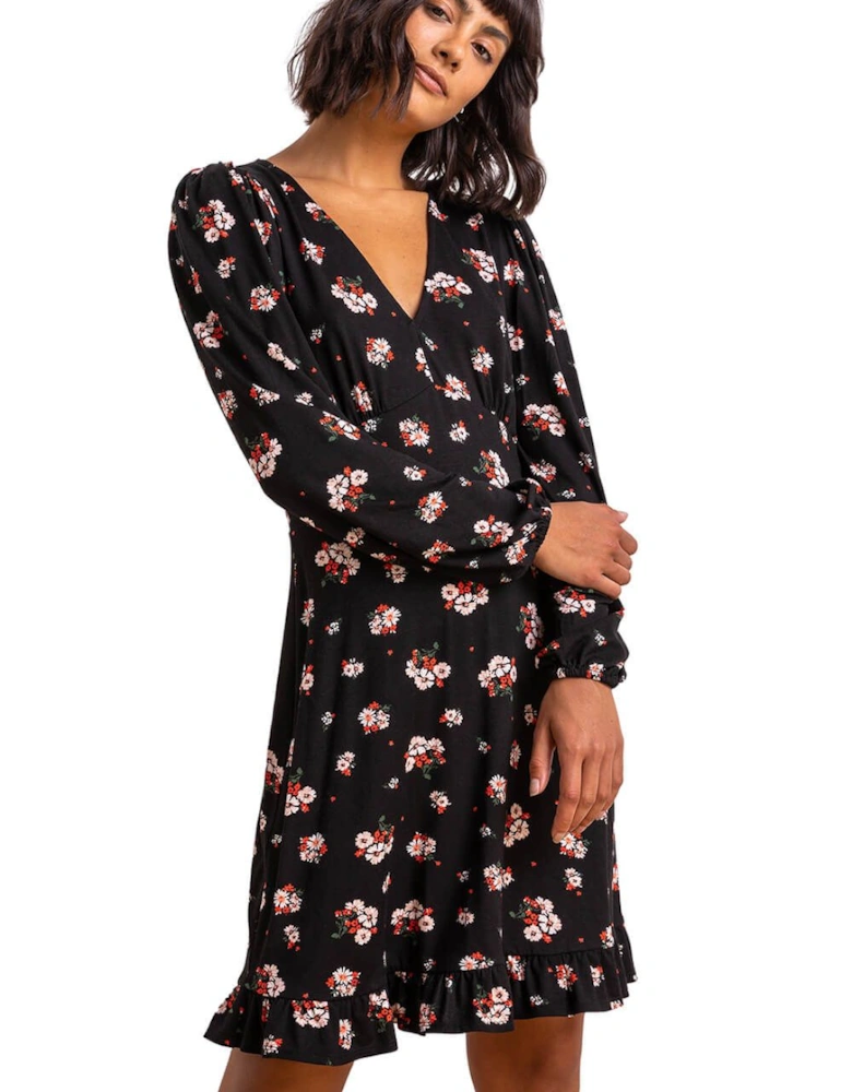 Frill Detail Floral Print Dress