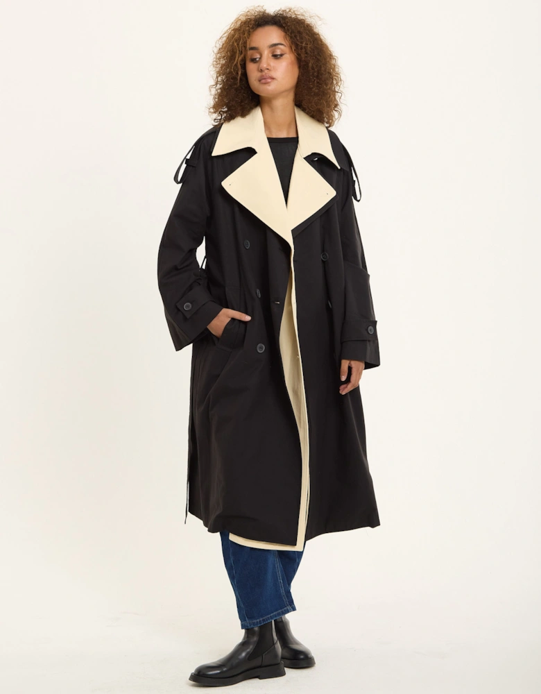 Contrast Collar Trench Coat