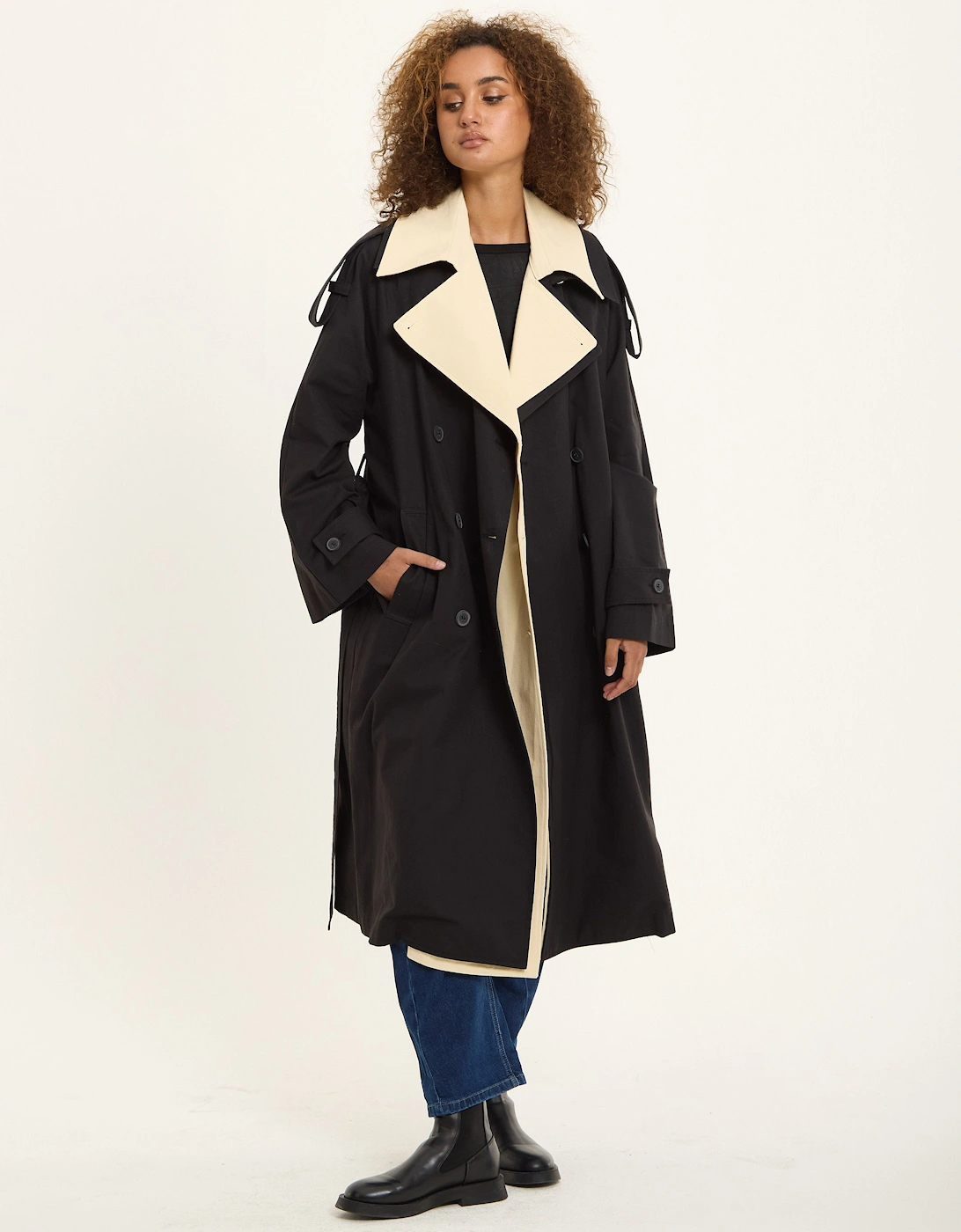 Contrast Collar Trench Coat, 2 of 1