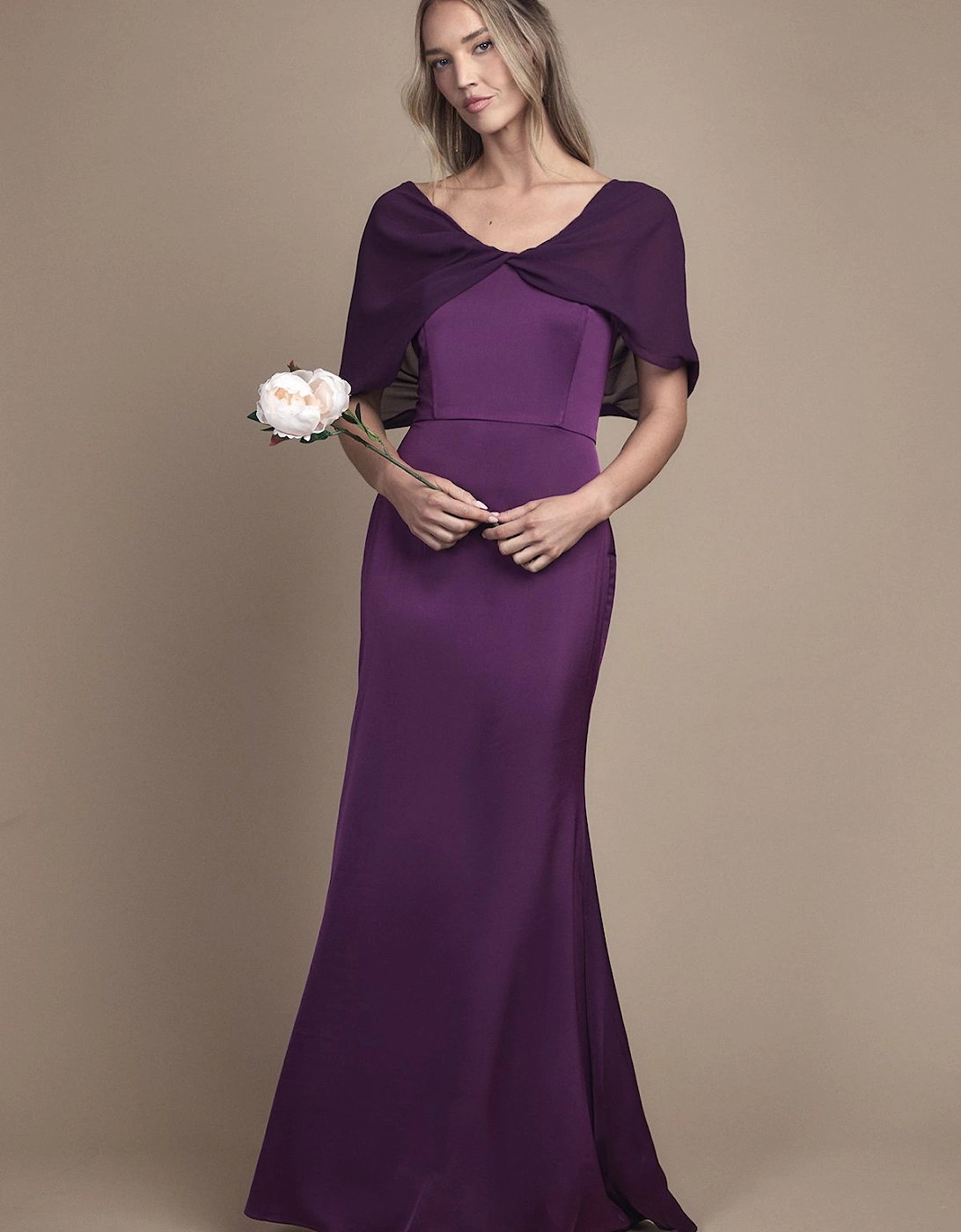 Chiffon Bardot Satin Bridesmaid Dress, 2 of 1