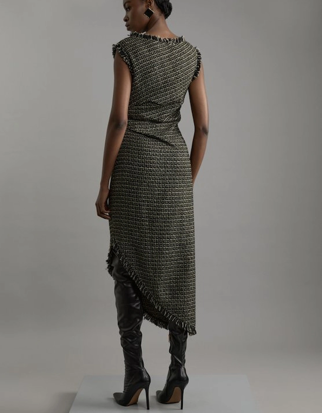 Metallic Boucle Tailored Ruched Midi Dress