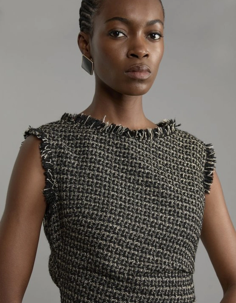 Metallic Boucle Tailored Ruched Midi Dress