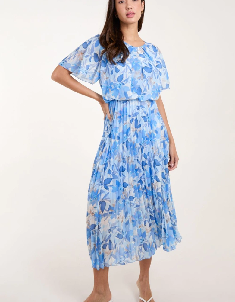 Round Neck Pleated Midi Dress