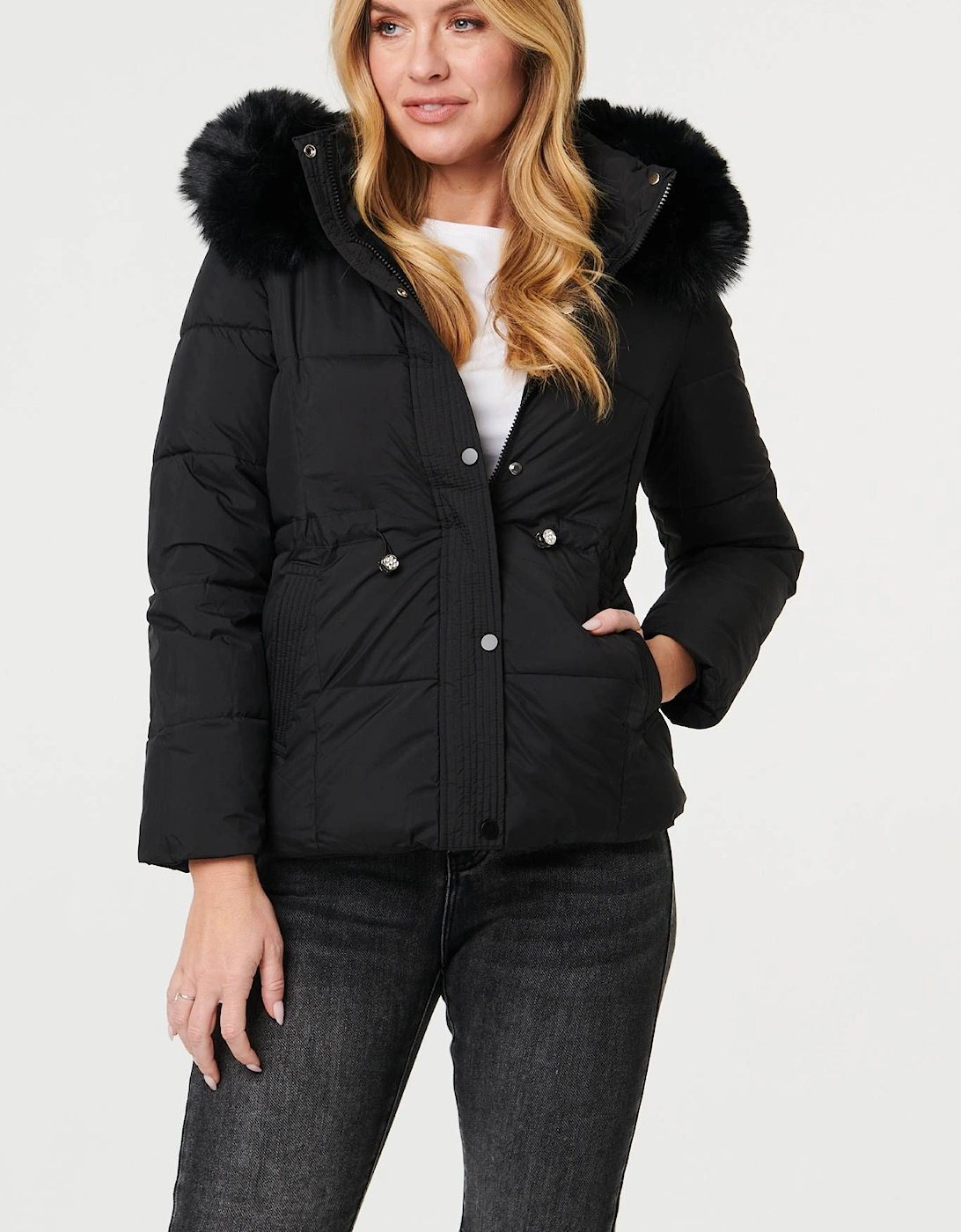 Faux Fur Trim Hood Puffer Jacket, 2 of 1