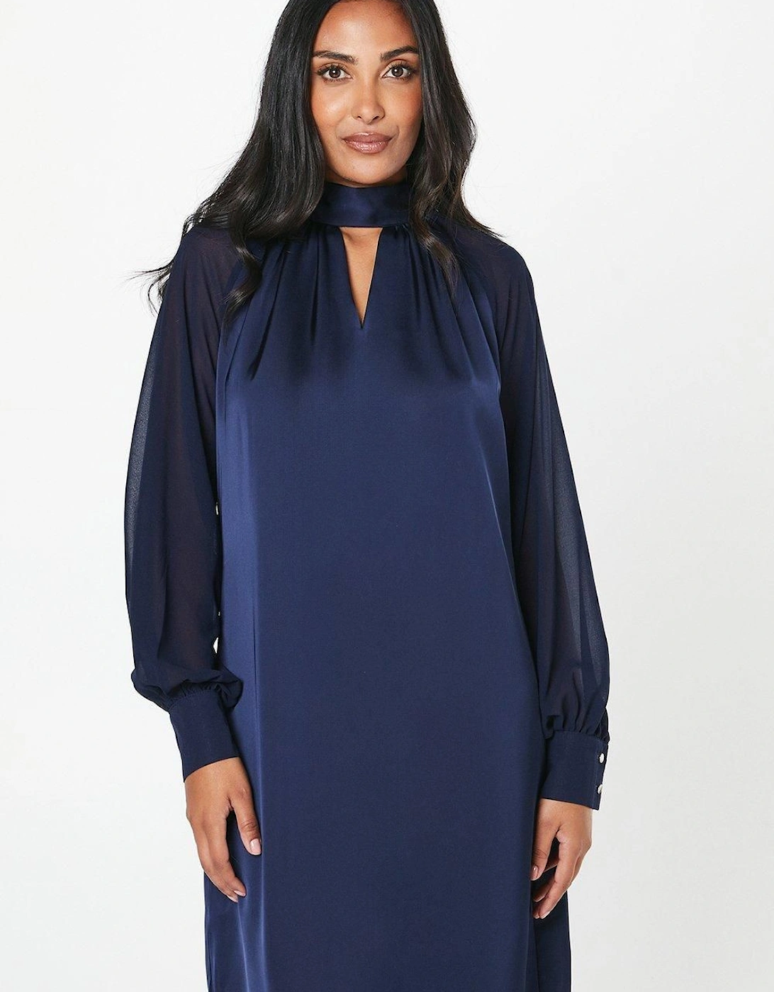 High Neck Satin Shift Dress, 2 of 1