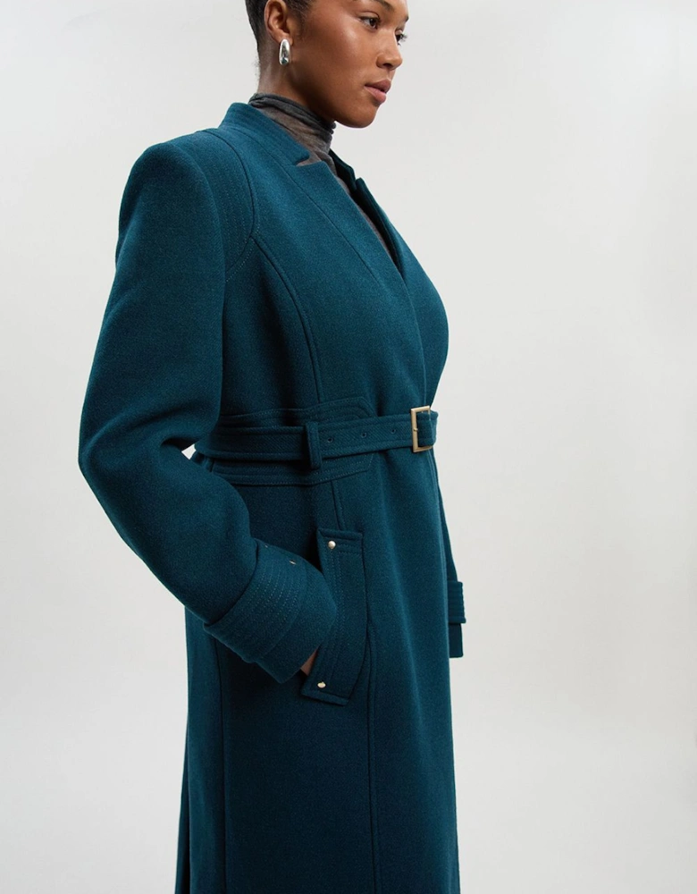 Plus Size Wool Investment Notch Neck Belted Detail Tailored Maxi Coat