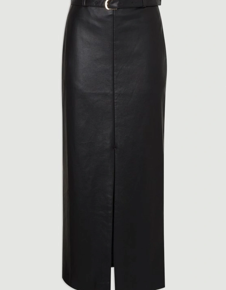 Faux Leather Tailored Midi Pencil Skirt