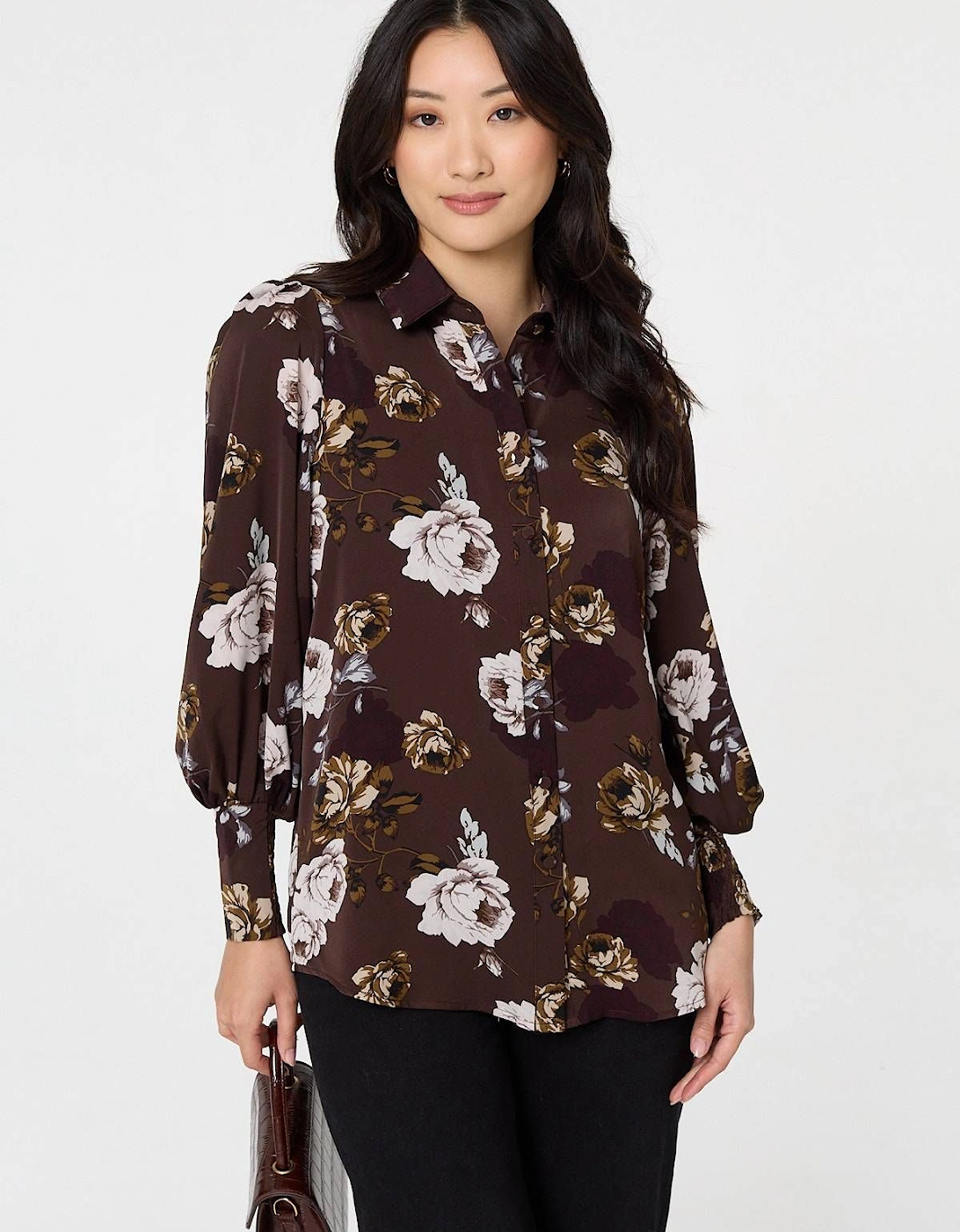 Floral Balloon Sleeve Semi Sheer Shirt, 2 of 1