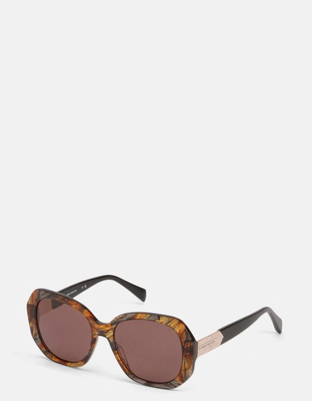 Brown Patterned Hexagonal Gold Detail Sunglasses