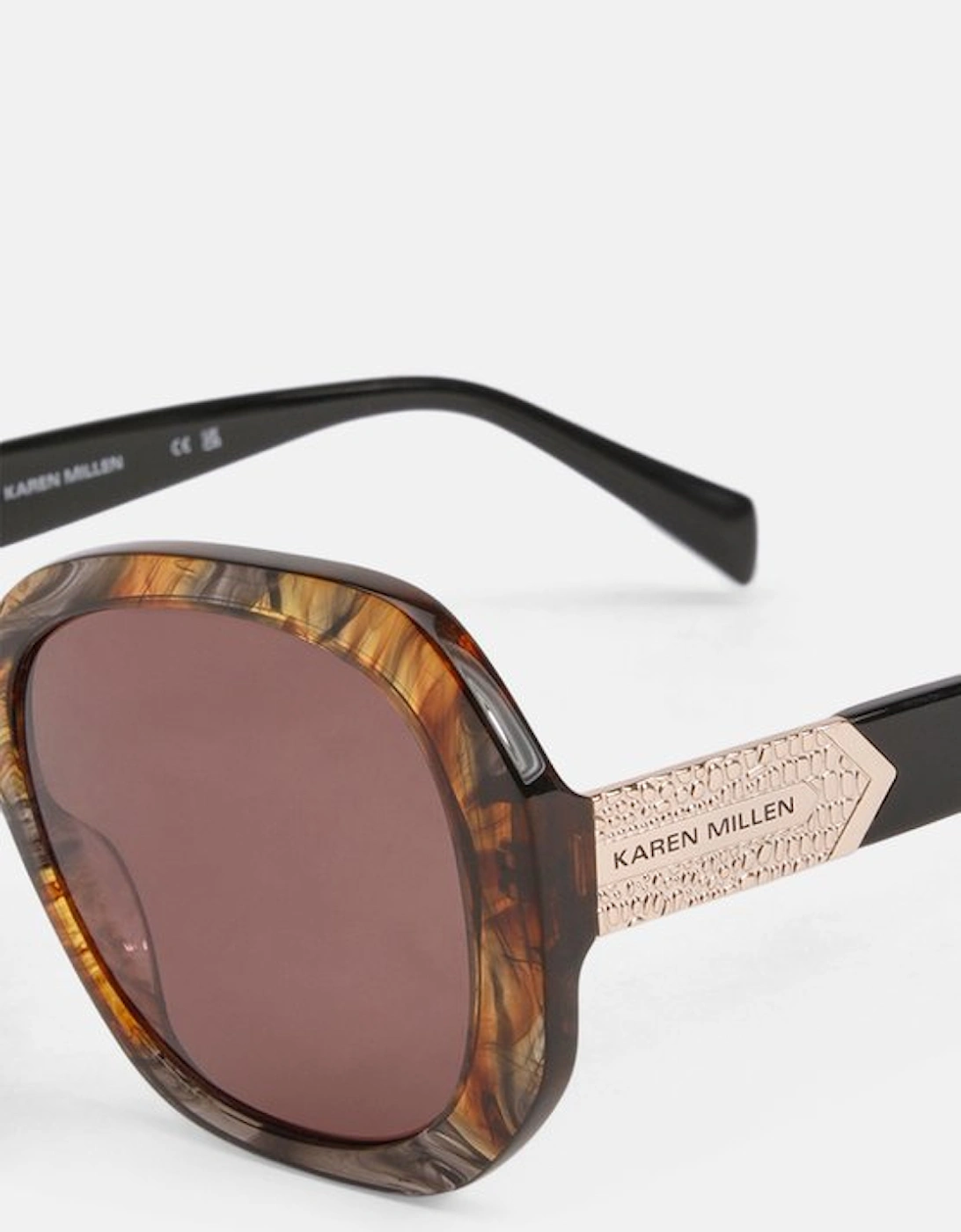 Brown Patterned Hexagonal Gold Detail Sunglasses