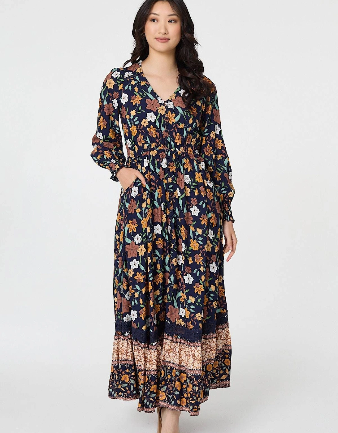 Floral Border Print Smocked Maxi Dress, 2 of 1